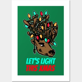 Let's Light This Xmas / Christmas Deer / Deer / Buck Posters and Art